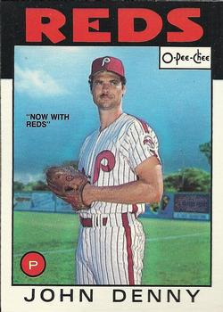 1986 O-Pee-Chee Baseball Cards 268     John Denny#{Now with Reds